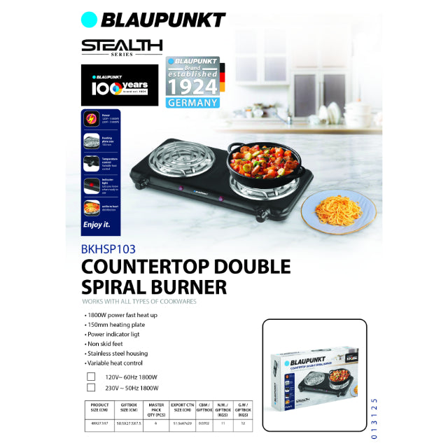 Blaupunkt Countertop Double Spiral Burner Blaupunkt Countertop Double Spiral Burner
